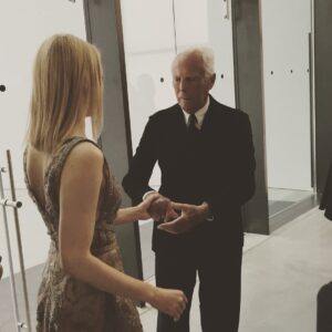 Sarah Gadon Instagram - These blurry photos taken the first time I met Mr. Armani in 2014. He took my hand and with a playful charm spun me around. I loved my time with my @giorgioarmani & @armanibeauty family. RIP 🤍