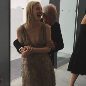 Sarah Gadon Instagram - These blurry photos taken the first time I met Mr. Armani in 2014. He took my hand and with a playful charm spun me around. I loved my time with my @giorgioarmani & @armanibeauty family. RIP 🤍