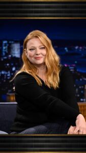 Sarah Snook Instagram - @sarah_snook teaches Jimmy how to do a @timtam Slam! #FallonTonight