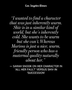 Sarah Snook Instagram - #AllHerFault is a twisty eight-episode thriller on @Peacock about a missing child with some gasp-worthy moments that takes its depiction of motherhood — and the blame women place on themselves when something goes awry — very seriously. The title is not exactly accurate as it applies to Marissa, @sarah_snook’s character, the mother of the missing child, or Jenny, played by @dakotafanning, the other parent unwittingly drawn into this nightmare scenario.
“It cannot be just her fault, that’s just not possible,” Snook says. “We explore what the mental load is oftentimes for women to take on in a parenting role.”
Read more about what drew Snook and Fanning to the roles and their preparation at @latimes_entertainment’s bio.
📸: @victoriawill / For The Times