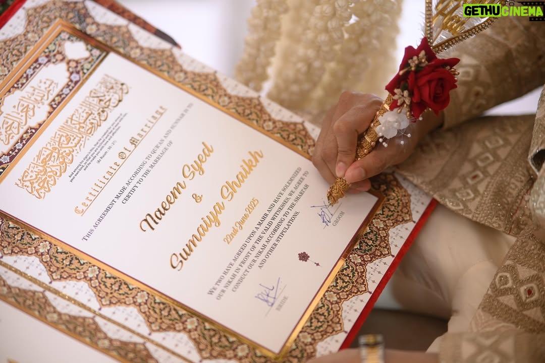 Sumaiya Shaikh - 7.9K Likes - Alhamdulillah, for this day, this moment, and for the most beautiful chapter of my life beginning with you. ♥️ Allah ﷻ heard my duas long before I knew how they would be answered, and His plan was more perfect than I could have ever imagined. You are my greatest blessing, my safe place, and my companion in both dunya and, inshaAllah, Jannah. I thank Him for every prayer He accepted, every delay that was for my protection, and every step that led me to you. May Allah keep our hearts united in His love, fill our home with mercy, and make our journey together a source of endless barakah. @naeemsyedofficial ♥️ #thenswedding #naeemsumaiya #thegrandwedding 

Wearing:- @zarkash_official 
Nikah duppata:- @theclassic_bridals 
Nikha Nama:- @qubool_hai_wedcraft 
Captured by:- @_______krsna_______ 
Henna:- @mehendistudiogoa 
Nikah decor:- @u_z_a_i_r1209

#NaeemSummiWedding
#shaikhsesyedtak
#naeemsumaiya 
#NSWedding
#SyedShaikhSaga
#FilmyLoveStory
#7YearsStrong
#BollywoodApproved
#LegallyPyaarMein 🥹💘
#NaeemSyedofficial #sumaiyashaikhofficial