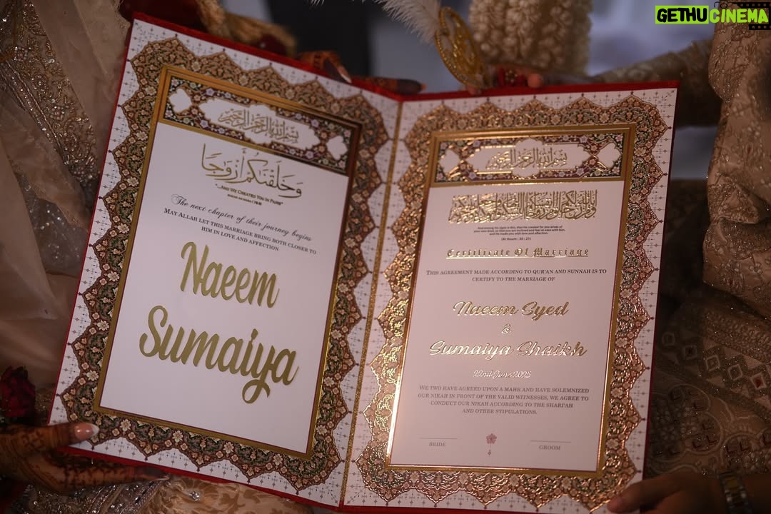 Sumaiya Shaikh - 7.9K Likes - Alhamdulillah, for this day, this moment, and for the most beautiful chapter of my life beginning with you. ♥️ Allah ﷻ heard my duas long before I knew how they would be answered, and His plan was more perfect than I could have ever imagined. You are my greatest blessing, my safe place, and my companion in both dunya and, inshaAllah, Jannah. I thank Him for every prayer He accepted, every delay that was for my protection, and every step that led me to you. May Allah keep our hearts united in His love, fill our home with mercy, and make our journey together a source of endless barakah. @naeemsyedofficial ♥️ #thenswedding #naeemsumaiya #thegrandwedding 

Wearing:- @zarkash_official 
Nikah duppata:- @theclassic_bridals 
Nikha Nama:- @qubool_hai_wedcraft 
Captured by:- @_______krsna_______ 
Henna:- @mehendistudiogoa 
Nikah decor:- @u_z_a_i_r1209

#NaeemSummiWedding
#shaikhsesyedtak
#naeemsumaiya 
#NSWedding
#SyedShaikhSaga
#FilmyLoveStory
#7YearsStrong
#BollywoodApproved
#LegallyPyaarMein 🥹💘
#NaeemSyedofficial #sumaiyashaikhofficial