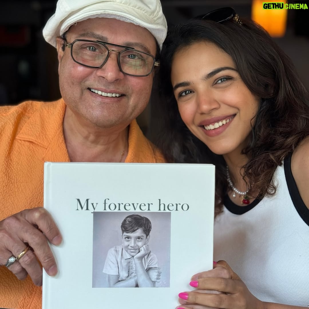 Supriya Pilgaonkar - 49.6K Likes - My whole world and my biggest blessing 🌍 
A special day celebrating both my biggest inspirations.
Ajoba's 87th birthday & also Father's Day ♥️🧿

Gifted both of them photo books of their beautiful moments made by @odd.giraffe 🥹