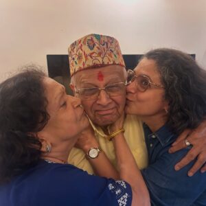 Supriya Pilgaonkar Instagram - My whole world and my biggest blessing 🌍 
A special day celebrating both my biggest inspirations.
Ajoba's 87th birthday & also Father's Day ♥️🧿

Gifted both of them photo books of their beautiful moments made by @odd.giraffe 🥹