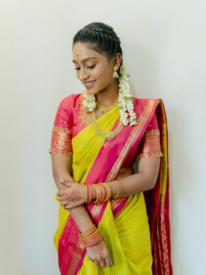Teja Venkatesh Instagram - All smiles, silk and sunshine for my special day 🤍🥹

This Saree is sooo special for me !Thanks to my Man who always makes me feel special and blessed 🤍🥹♾️ 

Beautiful blouse stitched by @niga_designers 🤍

#ponnu #specialday #sunshine #nov1st #birthdayspecial