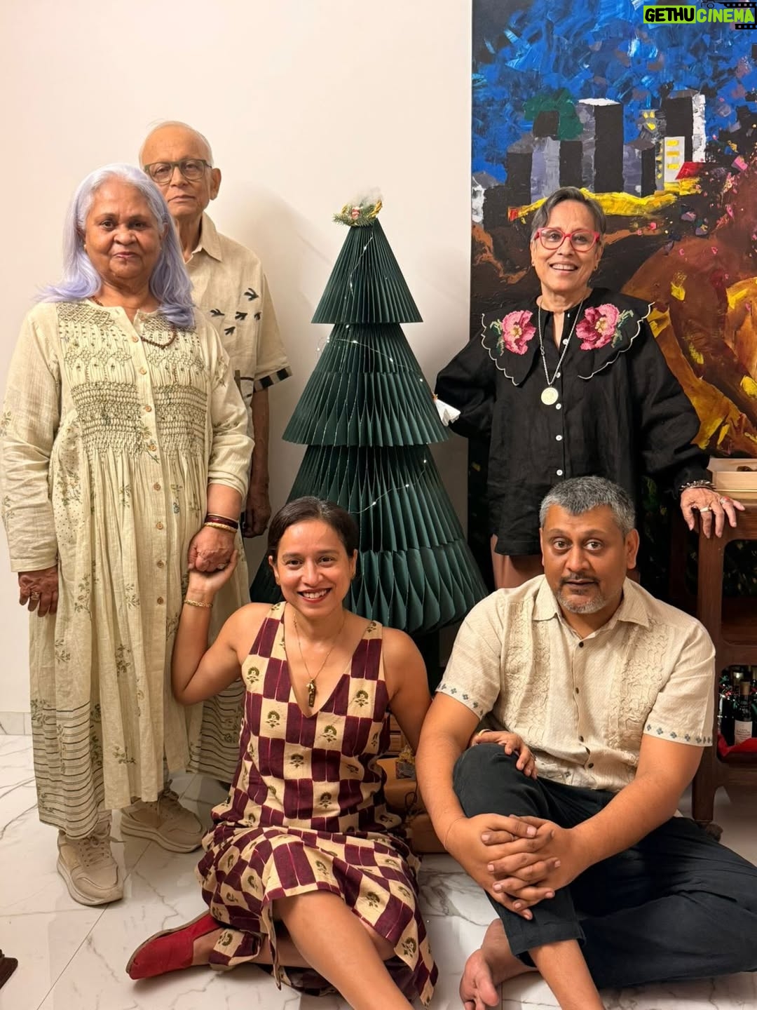 Tillotama Shome - 9.5K Likes - Merry Christmas All.
Flushed with love. Feasted on love delicious, food made by my extraordinary mother in law: her Christmas dinner of forty years.
I was incharge of decorations and making the cheese platter. Have not done arts and crafts in decades. Repetitive gestures of love are a thing.
All of us wore new clothes :-))
Just when I needed something, the doorbell rang and someone sent me just what I needed.
It’s been a year of devastating news and this year end huddle with family and friends like family was much needed.
Hope we are lucky to do this again.
Until then wishing everyone grace and a happy new year to come.
Love from us to you
And the third year outing of our beautiful origami Christmas tree by @adigamistudio .may your beautiful paper folds keep our fold together