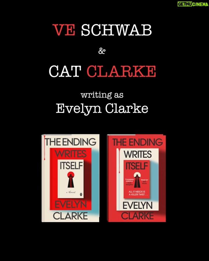 V. E. Schwab - 18.9K Likes - WHO IS EVELYN CLARKE? 🔍
THE MYSTERY IS REVEALED!
 
And so is this beautiful cover . . .
 
By now, we all know that ‘secrets don’t stay secret for long in publishing’ and the secret behind Evelyn Clarke is out! 
 
After months of speculation, we are delighted to reveal Cat Clarke and V.E. Schwab as the authors behind Evelyn Clarke’s The Ending Writes Itself.
 
Did you guess correctly?
 
Discover more about how this writing partnership came to be for the book everyone is talking about.
 
✍️✍️✍️
 
It was a dark and stormy night (well, it was actually an unusually warm evening in Edinburgh, Scotland) when Number One Sunday Times bestselling author V.E. Schwab, known for The Invisible Life of Addie LaRue and Bury Our Bones in the Midnight Soil, proposed an absurd idea to longtime friend and screenwriter Cat Clarke: that they should write a book together. Victoria had made quite a name for herself, but had sworn she’d never co-write a novel. 
 
While Cat, following a tumultuous career as an editor and the author of several YA novels, including Girlhood and Entangled had fled the publishing industry to work in the even more tumultuous film industry, swearing she’d never return to books.
 
And yet, fate – and an irresistible idea – made liars of them both.
 
That night, Evelyn Clarke was born.
 
✍️✍️✍️
 
THE ENDING WRITES ITSELF by Evelyn Clarke (aka Cat Clarke and V.E. Schwab) is out in April 2026. 

Pre-order your copy now at the link in bio!