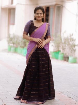 VJ Ezhilarasi Instagram - 💜
.
.
Beautiful Half saree from @rd_collections_2023 🥰