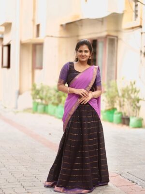 VJ Ezhilarasi Instagram - 💜
.
.
Beautiful Half saree from @rd_collections_2023 🥰