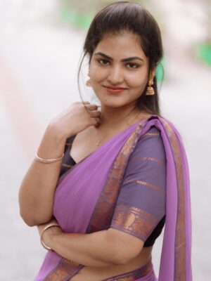 VJ Ezhilarasi Instagram - 💜
.
.
Beautiful Half saree from @rd_collections_2023 🥰