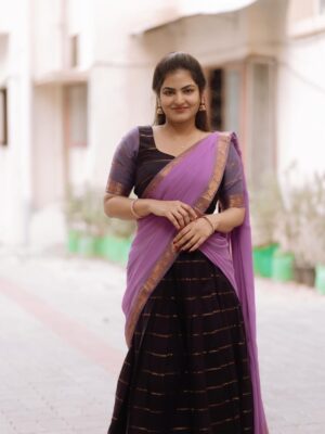 VJ Ezhilarasi Instagram - 💜
.
.
Beautiful Half saree from @rd_collections_2023 🥰
