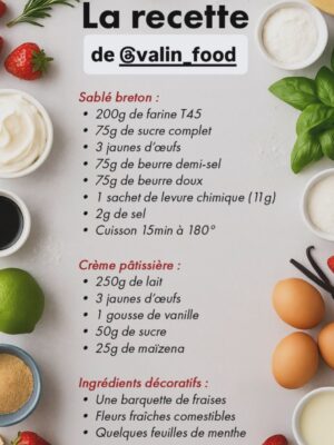 Vanessa Demouy Instagram - et bien la voilà la jolie tarte aux fraises que j ai eu la chance de faire avec @valin_food … je l ai repatissée a la maison et … tout le monde a adoré !! une base façon sablé breton avec une touche de sel , une belle crème pâtissière très vanillée , de belles fraises fraîches et coupées en morceaux, quelques feuilles de menthe de la vanille en poudre et le zeste d un citron jaune … #patisserie #gateaumaison #tarteauxfraises #douceur #gourmandise.