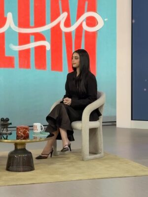 Yasmina El-Abd Instagram - @sabahelkheiryaarab thank you for having me to promote MIDTERM, always nice to be back in the studio 🌹

@fendi @bykarenwazen