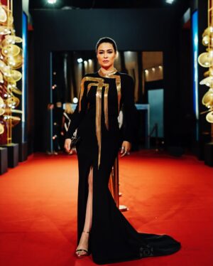 Yasmine Al Massri Instagram - In honor of the opening of the Egyptian museum today, and my half Egyptian roots, I share this look made by my darling @stephanerolland_paris .. I asked him to dress me in an Egyptian modern queen gown for a project showing in Cairo International Film Festival.. I love my people and I am proud of the hard work they are doing in rebuilding and reinventing there great legacy.. congratulations Egypt my love.. see you soon 🫂 🇪🇬🫂 #thegrandmuseumofegypt #egypt ❤️❤️❤️ #المتحف_المصري_الكبير
