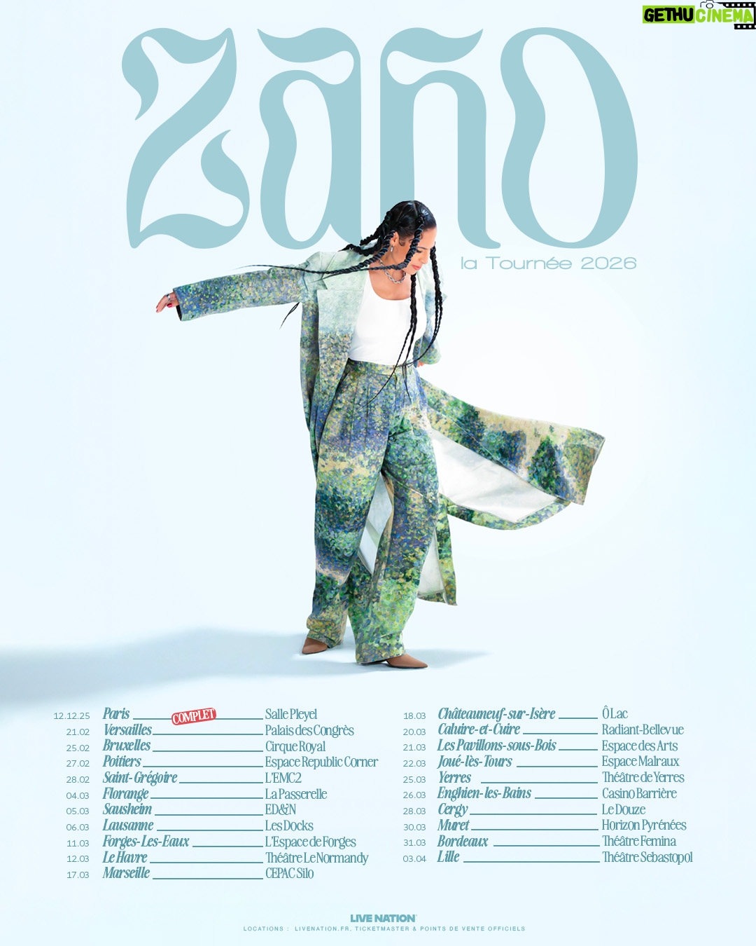 Zaho - 3.9K Likes - ANNONCE / À la demande générale, on remet ça… On ne rajoute pas une date mais une tournée ! ZAHO La Tournée 2026 !!! Les absent·e·s auront tort !

Mise en vente des places vendredi 13 juin à partir de 10h00 
🎟️ livenation.fr