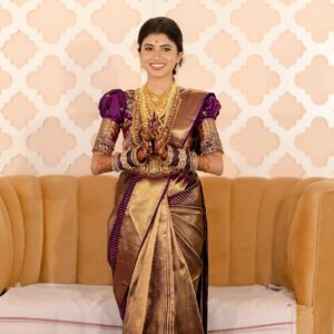 dharshini sudhakar Instagram - Glimpse of our engagement look❤️🙈
📸 @beyondinfinitymedia
Mua @subtlebridalmakeup
Purple saree @prakash_silks_and_sarees
Green saree - Sree Devi Coimbatore
Bangles @banglesofkraftiverse
Mehendi @san_mehendi_nails_artistry
Blouse @yanni_sofias_the_designer