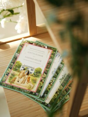Aashna Hegde Instagram - one of my favourite details from the wedding - our invites 💌

we spent so much time deciding what it should look & when I saw the finished results, it literally looked like a page from a storybook. I loved the idea of us walking towards our forever, it just turned out so beautifully 🤌🏻

had such an amazing time designing these with Prajna & Jannia from @sorellesl ✨ honestly the sweetest girls!!!