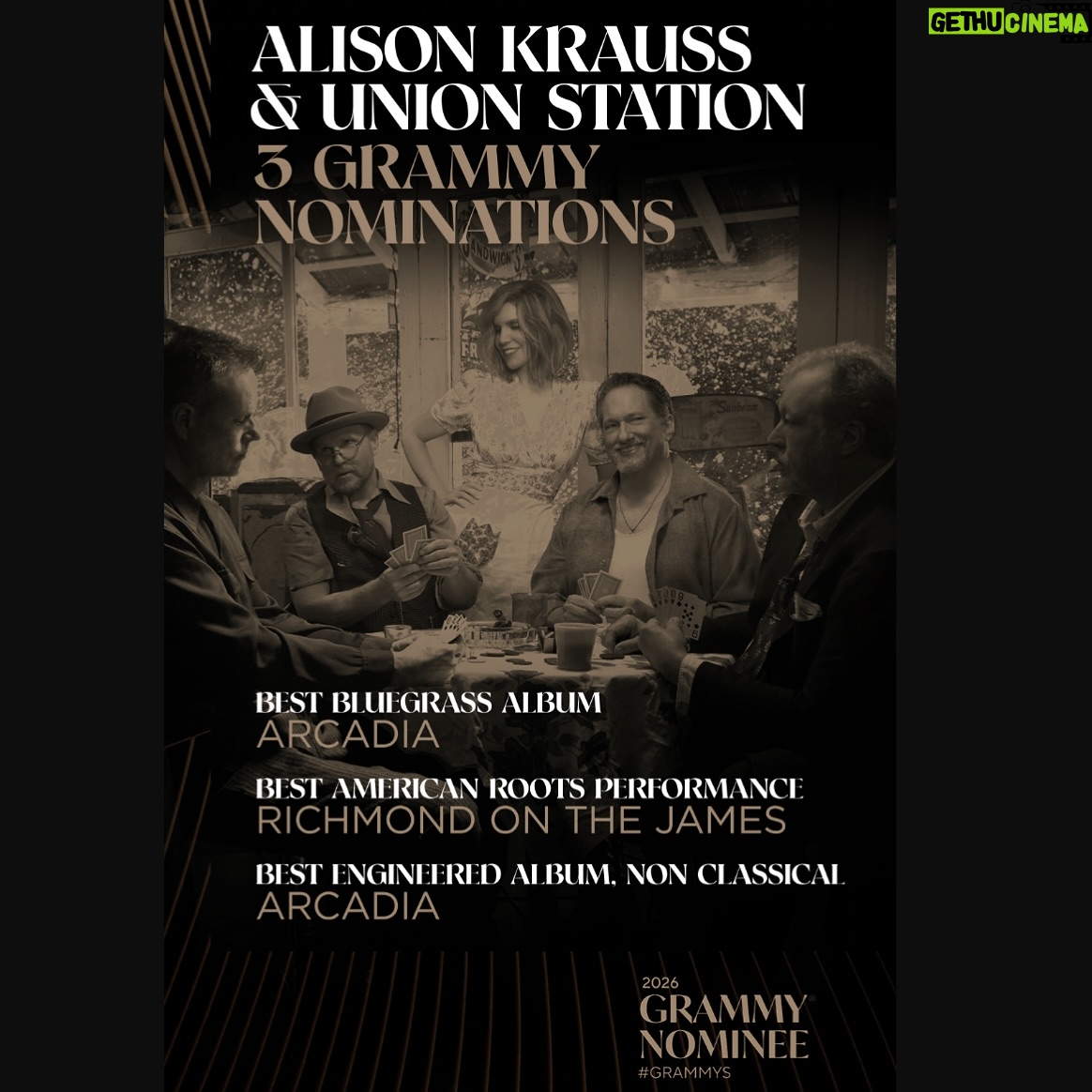 Alison Krauss - 1.2K Likes - Huge congratulations to @alisonkrauss & Union Station, honored with three #GRAMMY nominations! 💘🥳

Best Bluegrass Album - 𝑨𝑹𝑪𝑨𝑫𝑰𝑨
Best American Roots Performance - “Richmond On The James”
Best Engineered Album, Non Classical - 𝑨𝑹𝑪𝑨𝑫𝑰𝑨

Stream 𝑨𝑹𝑪𝑨𝑫𝑰𝑨 at the link in bio.