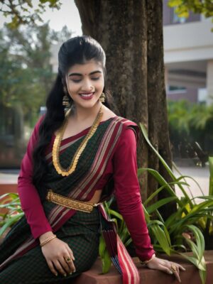 Amrutha Prem Instagram - Just a lil ಹುಬ್ಬಳ್ಳಿ ಹುಡುಗಿ moment 😉💛

Makeup,hair & draping: @kumar_n_makeover✨
Blouse: @haritva_designer_studio✨
P.C: @pixcelspace ✨
Saree & Styling: @jyothiprem1008 🙇🏻‍♀️❤️
For @thejewelleryshow 

#amruthaprem #ilkalsareelove❤️ #hubli