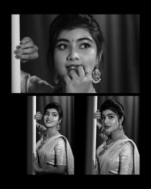 Amrutha Prem Instagram - 🪈🦚

Wearing: @haritva_designer_studio 
Makeup & Hair: @geetha_artistry_ & @sahanadhani__makeover 
Captured by: @pixcelspace