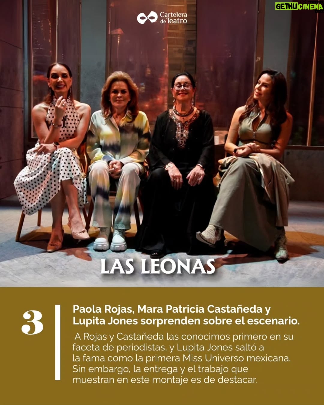 Ana Patricia Rojo - 883 Likes - Las leonas se presenta en el Teatro México. Te contamos tres razones para ver esta exitosa obra. Además tenemos en un precio especial para ti en www.carteleradeteatro.mx.

#Teatro #cdmx #angélicaaragón #anapatriciarojo #marapatriciacastañeda #victoriaruffo #lupitajones #paolarojas