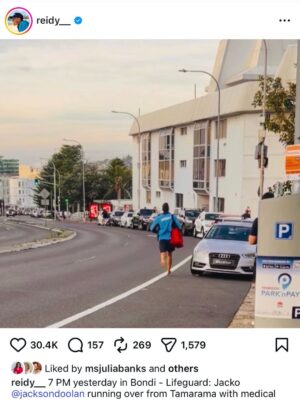 Annabel Crabb Instagram - Please please please let these be the images that define us today. A blood donation site groaning under immense traffic. A man putting himself in harm’s way for the sake of strangers.  A surf life saver sprinting barefoot to the scene with supplies. There will be so many of these big and small moments, most of them unseen, unrecorded, the daily ephemera of human interactions that are not defined or inspired by symbols, secular hatreds, demagogues of one stripe or another. We shouldn’t look away from these things or the evils that unspool from organised hatred. Not for a second. But neither should we let them overwhelm the warmer, truer thing, which is disorganised, impulsive human decency. Because otherwise we’ll go mad.
Love, love, LOVE to all who are suffering.