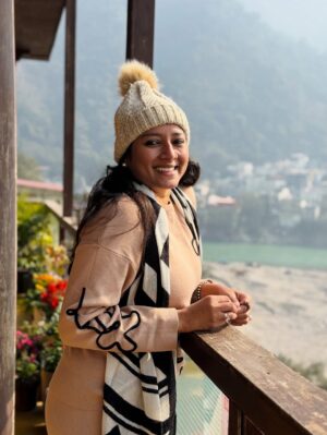 Anumol Instagram - A day at Rishikesh 🤍
I didn’t explore much. I came here with no plans just decided to surrender to the place and flow with it. Got to know the city a little, experienced the Ganga, and honestly, that felt enough.
Also, had to mention @bemonkwellness food was amazing, so tasty, and felt like proper healthy food so delicious and looked nice also. So comforting. Loved the ambience, the yoga space, and especially that balcony at the restaurant area🤍 
This day is only about roaming around Lakshman Jula, Ganga Arti and food.. Back home play time with Kanmani, Leela & Yoda. Some places don’t need rushing. They just need feeling 🧿