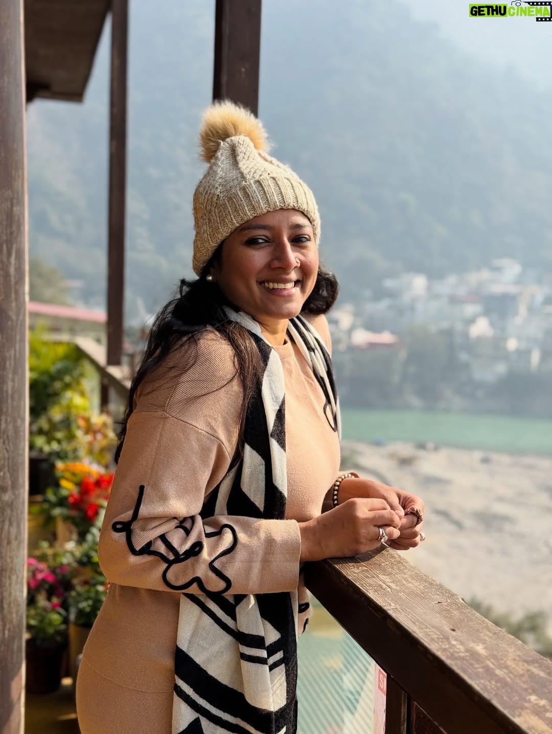 Anumol - 18.4K Likes - A day at Rishikesh 🤍
I didn’t explore much. I came here with no plans just decided to surrender to the place and flow with it. Got to know the city a little, experienced the Ganga, and honestly, that felt enough.
Also, had to mention @bemonkwellness food was amazing, so tasty, and felt like proper healthy food so delicious and looked nice also. So comforting. Loved the ambience, the yoga space, and especially that balcony at the restaurant area🤍 
This day is only about roaming around Lakshman Jula, Ganga Arti and food.. Back home play time with Kanmani, Leela & Yoda. Some places don’t need rushing. They just need feeling 🧿