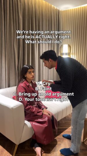 Bhavna Jain Instagram - E. Accept he is right (highly unlikely) 

(Couple, funny video, relatable, relationship, married life. Argument, girl math) 

#funnyreelsvideo #funnyvideos #relatablepost #relatablereels #couplegoals #relationships #relatableaf #taghim #tagher #explore #foryou