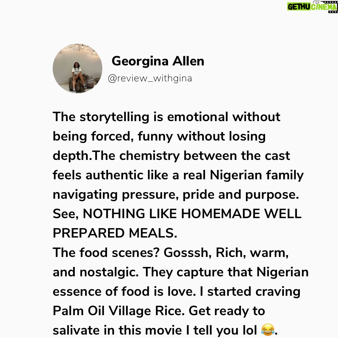 Bolaji Ogunmola - 642 Likes - Youtube Movie 🎥 Review 

Title: CAFE EDEBIRI

Rating: 9/10

Cafe Edebiri is a movie that that talks about Family Legacy. A must watch movie and I highly recommend for everyone to watch. Everything about the movie 🎥 was so real. 

My love for good stories started with my daddy, he is also a Proud Nollywood lover and Cafe Edebiri reminded me why family legacies matter.

If you know me, you will know I am a daddy’s girl to the core, so any movie about family legacy. Trust me I am locked in👌🤌. 

Family Legacy, Bitterness, Emotions, Forgiveness, Identity & purpose, Love communicated through food is the heart of Cafe Edebiri. 

The movie 🎥 is a beautifully layered film that blends culture, family centered drama, culinary passion and generational stories into one heartfelt experience.

This movie takes us into a family owned cafe  where recipes are not just food but they are MEMORIES , you can also call it battles, love letters, friendship and sometimes SCARS. 

I enjoyed the stellar performances from our great veteran actors @osuofia_nkemowoh and @tinamba1 They interpreted their roles so well as always. Their chemistry feels authentic, like a real Nigerian family with flaws and big hearts.

It was refreshing watching @osuofia_nkemowoh You brought a steady emotional fatherly presence to the film. Jisie Ike Papa. God bless you Sir. May you live long in good health of mind and body always. 

A great production. The cast and crew did a fantastic job. Oh no perfect casting 🤌. 

My Favourite Character is Imade @bolajiogunmola Your acting prowess🔥🔥🔥🔥🔥🔥🔥🔥🔥. You Dey Act abeg. Well done ❤️ and God bless you for telling this story 🤌👌. 

Let me know in the comment section if you have watched Cafe Edebiri. Tell me your view about the movie, your favourite character and your favourite scene 🎬. Drop it in the comment below 👇. 

Follow @reviews_withgina for movie 🎥 reviews and YouTube movie recommendations 👌. Thank you. 💙

Love From Reviews with Gina ✍️
.
.
.
.
.
.
#reviewswithgina #reviewswithginatv #youtubemoviereview #youtubemovie #explore #youtubemovie #youtubemovierecommendation #nollywoodmovie #bolajiogunmolatv #cafeedebiri