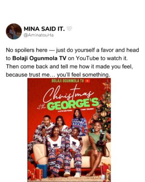 Bolaji Ogunmola Instagram - Long time no movie review right I took my time with this one and me sha I enjoyed it and I know you will too…🥹🤍

@bolajiogunmola did a thing with this one and yeah and watch and you know our ritual come back and give me a hug for being the best plug 🙂‍↔️

Mwahhh❤️

#moviereview #explore #fyp #christmas #aminatou_dd