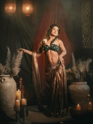 Brinda Acharya Instagram - Endlessly thankful for the love and energy poured into this shoot ✨ Truly blessed to be surrounded by such incredible talent❤️

Stills and Edit: @ponnappa 
Photo retouch: @verocliq.raw 
Costume| Accessories: @laxmikrishnaofficial 
DOP: @ashwinkennedy , @solomon_cruzz 
Video Edit: @subhash_db_02 
Makeup @bms_makeover_studio_ 
Hair @renukapriya09 
Assisted by @vinoda_890 
Haircut and Hair Color: @hairmagixsalonhsr