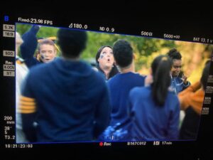 Brooke Elliott Instagram - The Bulldog’s Tailgating episode was one of my favorites to shoot. We had so much fun. Don’t underestimate how hard you can laugh when you give 100% to all out barking.  Special shoutout to our immensely talented wardrobe department for making all of our Bulldog Swag🐾💙. They put meticulous detail into our show and we are so lucky to have them on Sweet Mags. @camerondalecostumes
@kristin_costumes 
#gobulldogs
#serenityspirit