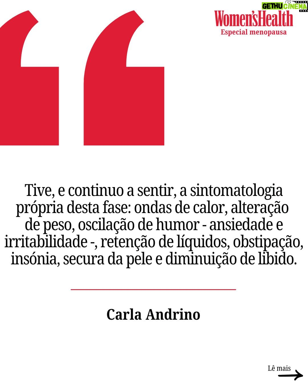Carla Andrino - 2.8K Likes - ESPECIAL MENOPAUSA - Na nova revista da Women's Health vais encontrar 10 páginas repletas de artigos sobre a perimenopausa e a menopausa, todos devidamente esclarecidos e fundamentados por especialistas, assim como testemunhos de várias mulheres portuguesas que, sem tabus, falam abertamente sobre o assunto.
Há dois anos, @andrinocarla foi capa da WH e agora juntou-se a nós nesta edição para partilhar na primeira pessoa o que sentiu com a chegada da menopausa e como fez para viver esta fase da melhor maneira possível. A crónica da atriz portuguesa pode ser lida na revista. Obrigada, Carla! ❤️

📷 @joaoportugal.oficial