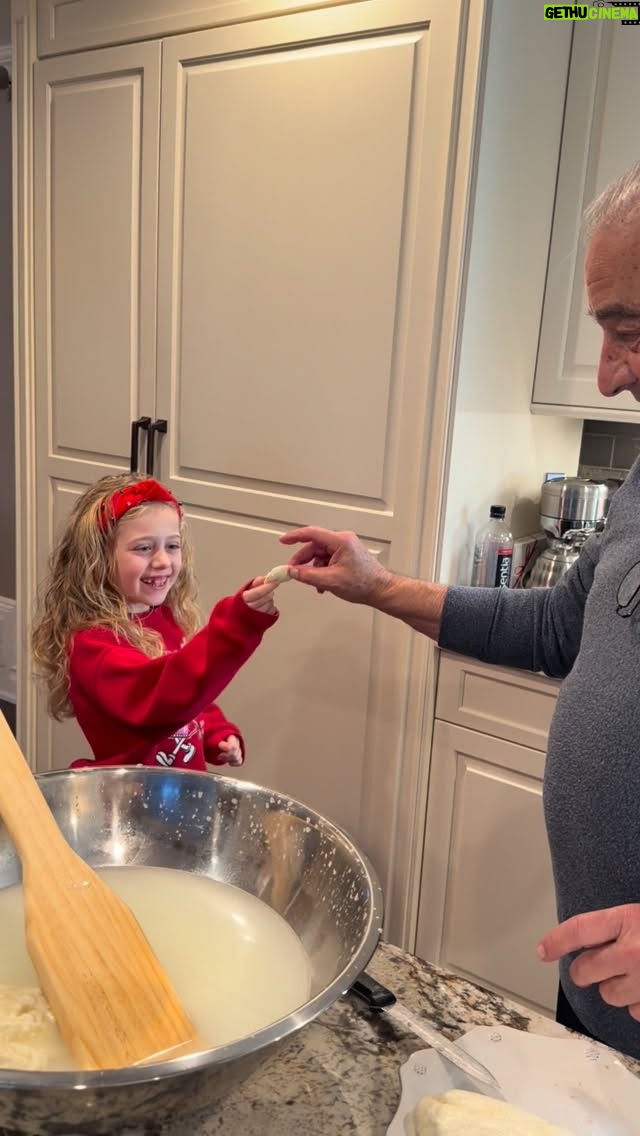 Dina Deleasa - 1K Likes - My dad has been making fresh mozz since I was little ! I know it’s super trendy now but to me it’s a special tradition.

It’s simply curd and super hot water and some salt ! It’s warm and chewy, the most delicious thing ever ! What’s even better is mine my daughter stands by his side waiting for the first piece like I used to!

Merry Christmas Eve !!!