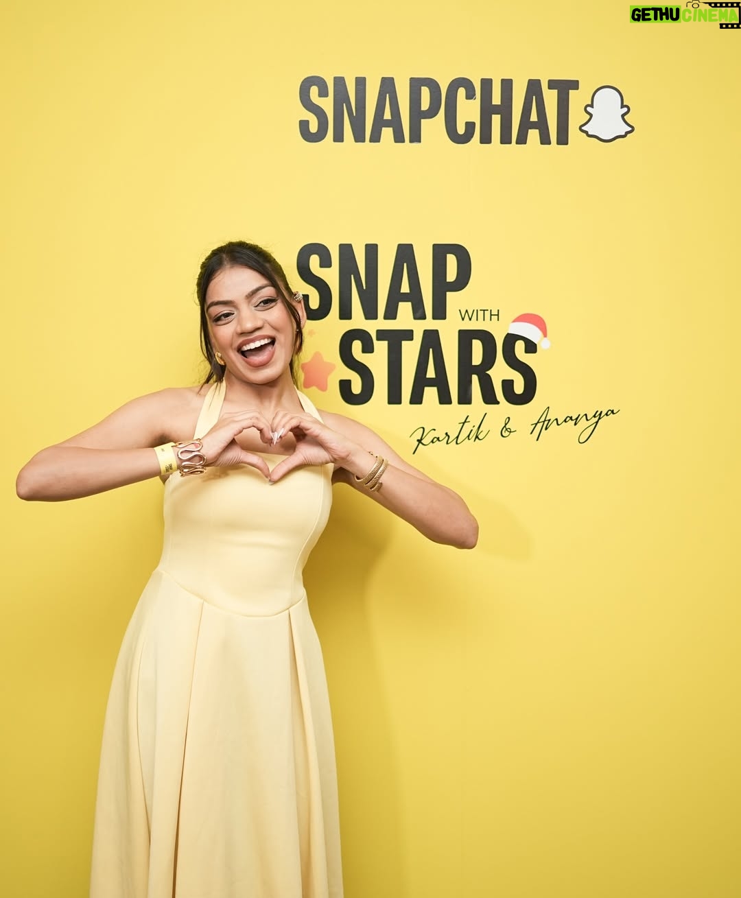 Dixita Patel - 7.2K Likes - Mom, look who I bumped into today 🤭💛 Still screaming inside!! @kartikaaryan 

.
.
.
Thank you @snapchat @tehrashminator for always making magic happen 🥹✨
#snapchat #kaartikaaryan #ananyapandey #snapwithstars