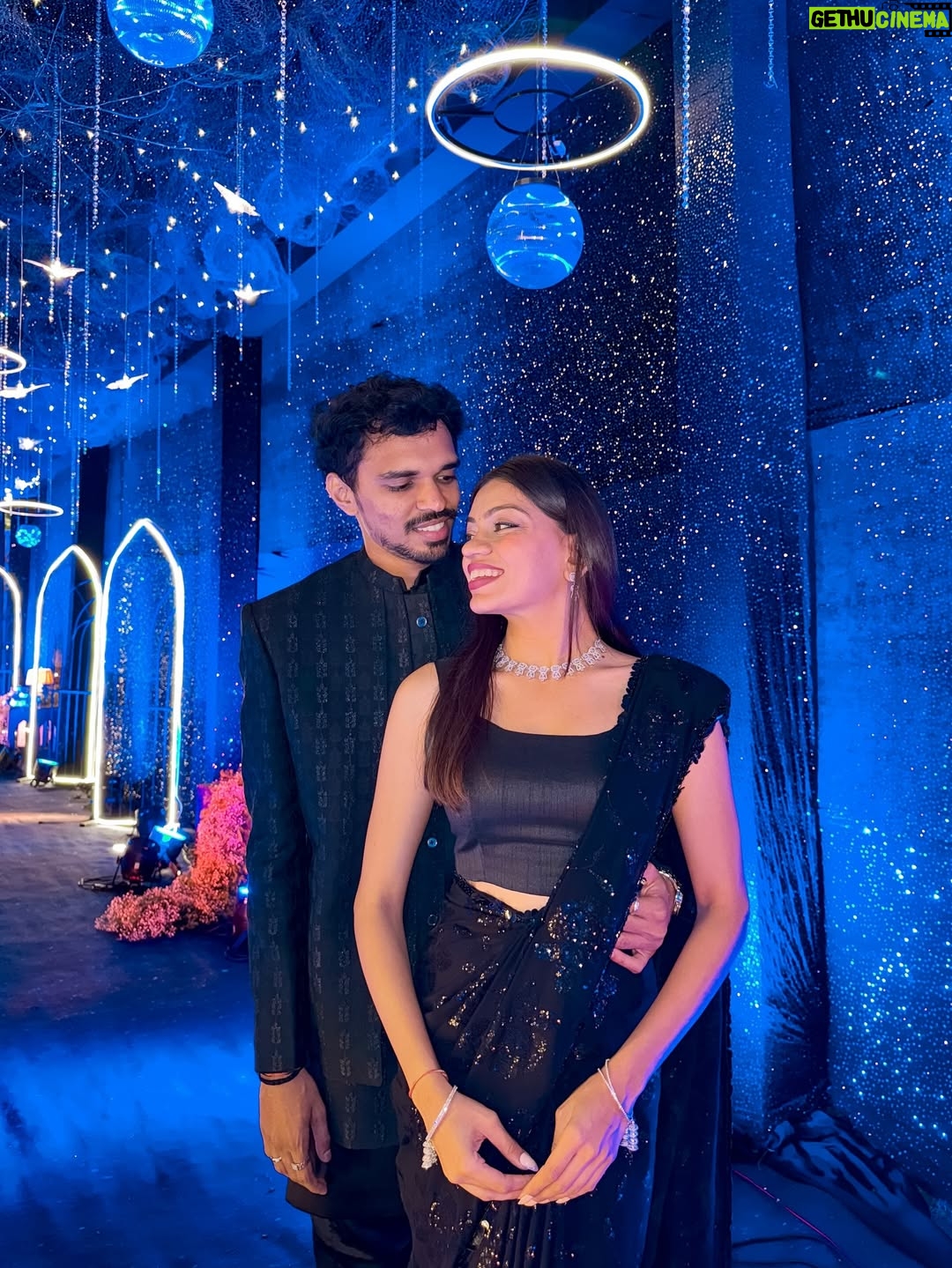 Dixita Patel - 18.4K Likes - First wedding as fiancés and suddenly everything feels extra special 🥹💍🫶
.
.
.
First saree look - @houseofbaisa_jaipur 
Black saree - I made it from scratch 
Red set - @deepak_tailor_gk 
Pastel Pink anarkali - @labelratan
.
.
#wedding #couple #indianwedding #shaadi #couples