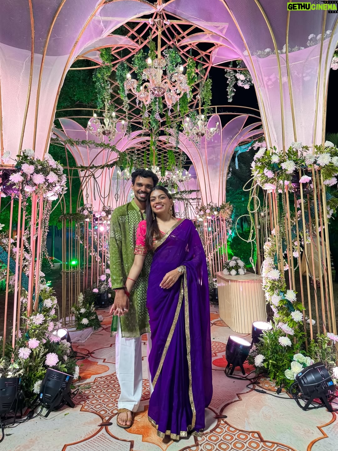 Dixita Patel - 18.4K Likes - First wedding as fiancés and suddenly everything feels extra special 🥹💍🫶
.
.
.
First saree look - @houseofbaisa_jaipur 
Black saree - I made it from scratch 
Red set - @deepak_tailor_gk 
Pastel Pink anarkali - @labelratan
.
.
#wedding #couple #indianwedding #shaadi #couples