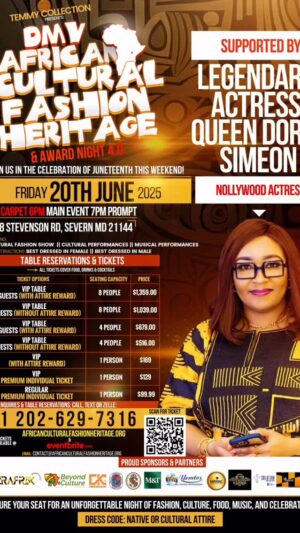 Doris Simeon Instagram - Happy Wednesday, family and friends! 
Go get your ticket my people let’s celebrate our culture on a #TGIF 

I’m so happy and excited to announce that we’re bringing you DMV African Cultural Fashion Heritage & Award Night 4.0! 🎉

This incredible platform allows us to tell our stories through fashion, culture, and heritage. By supporting this event, you’re helping to empower the next generation, encouraging them to find their place in the vibrant world of fashion.

Did you know the global fashion industry is worth over $1.7 trillion annually? There’s no better time to get involved!

So if you’re not too busy on Friday, June 20th, grab your tickets now! 🎟️ 
Date: Jun 20 • 6:30 pm

Location: 878 Stevenson Road, Severn, MD 21144

https://www.eventbrite.com/e/african-cultural-fashion-heritage-award-night-40-tickets-1234181984539?aff=ebdsshother&utm_share_source=listing_android&sg=7ced1adb2136fba8a41175e166d501d51f0fcd0ca613bc427d50176d715487c3fd47f7e2475a76361287386323088f39bc93fc0c3c756ae74125d6bad12070467c42fb222e042d910edd4c7cf45e

Don’t miss this event,  you will love it ❤️