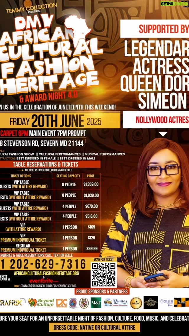 Doris Simeon - 85 Likes - Happy Wednesday, family and friends! 
Go get your ticket my people let’s celebrate our culture on a #TGIF 

I’m so happy and excited to announce that we’re bringing you DMV African Cultural Fashion Heritage & Award Night 4.0! 🎉

This incredible platform allows us to tell our stories through fashion, culture, and heritage. By supporting this event, you’re helping to empower the next generation, encouraging them to find their place in the vibrant world of fashion.

Did you know the global fashion industry is worth over $1.7 trillion annually? There’s no better time to get involved!

So if you’re not too busy on Friday, June 20th, grab your tickets now! 🎟️ 
Date: Jun 20 • 6:30 pm

Location: 878 Stevenson Road, Severn, MD 21144

https://www.eventbrite.com/e/african-cultural-fashion-heritage-award-night-40-tickets-1234181984539?aff=ebdsshother&utm_share_source=listing_android&sg=7ced1adb2136fba8a41175e166d501d51f0fcd0ca613bc427d50176d715487c3fd47f7e2475a76361287386323088f39bc93fc0c3c756ae74125d6bad12070467c42fb222e042d910edd4c7cf45e

Don’t miss this event,  you will love it ❤️