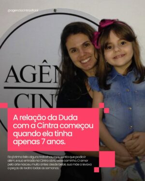 Duda Batista Instagram - A trajetória da Duda Batista é sobre talento, sensibilidade e a coragem de seguir acreditando: mesmo tão pequena, ela já sabia que a arte era o seu caminho.

Dos primeiros testes aos grandes palcos, ela cresceu com a Cintra e transformou cada oportunidade em história, entrega e verdade.

Hoje, Duda segue construindo sua carreira com dedicação, fé e o brilho de quem nasceu para a arte.

Ser Cintra é isso: caminhar junto e transformar potencial em história. 💜

#atrizbrasileira #AgenciaCintra