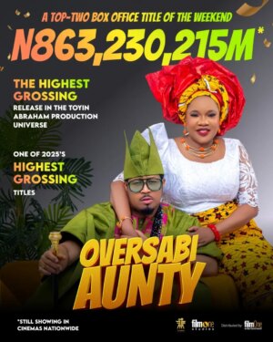 Efe Irele Instagram - World Best steady delivering back to back Oversabi Box office numbers!
I mean how else do you describe Oversabi if it doesn't DELIVER!!!?🫣
Oversabi Aunty is now the Highest Grossing Film in the Toyin Abraham Production, grossing ₦850M and counting.
It’s also one of the top two highest grossing titles of 2025!
Thank you to everyone who made this possible.
This win is yours as well.
Thank you for showing up and spreading the word💜
Oversabi Aunty is still showing in Cinemas Nationwide.
Distributed by @filmoneng
#OversabiAunty