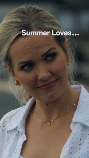 Emilie Ullerup Instagram - One childhood kiss in one unforgettable hometown. Sophie and Cam are about to find out if love is even sweeter by the shore! 💜 Make sure to tune in to #CatchOfTheDay premiering Saturday at 8/7c and stream the next day on @HallmarkPlus! #Chessies #SummerNights
