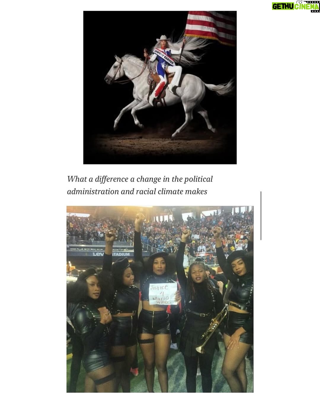 Emma Dabiri - 4.2K Likes - New essay up on Substack! Blonde Ambition; Beyonce: Bellwether / Horseman of the Apocalypse. 

“Race blind” until the #BlackLivesMatter Movement was safely established, in an interview over a decade ago with the repellent Piers Morgan, when asked about experiencing racism, #Beyonce replied “I don’t think people think about my race. I think they look at me as an entertainer and a musician and I’m very happy about that because that’s how I look at people. It’s not about color and race” LOL. Ok sis. Yet as soon as it became commercially expedient, Bey was suddenly and vocally Unapologetically Black™. Yet even that charade was contradictory, confused at best, Psy Ops at worst….

“Beyonce was not putting herself on the line with her use Black Power imagery, it was a calculated move, made at the right time, just as her segue into the visuals of Cowboy Carter preceded the movement towards MAGA alignment”. Link to full article in stories !