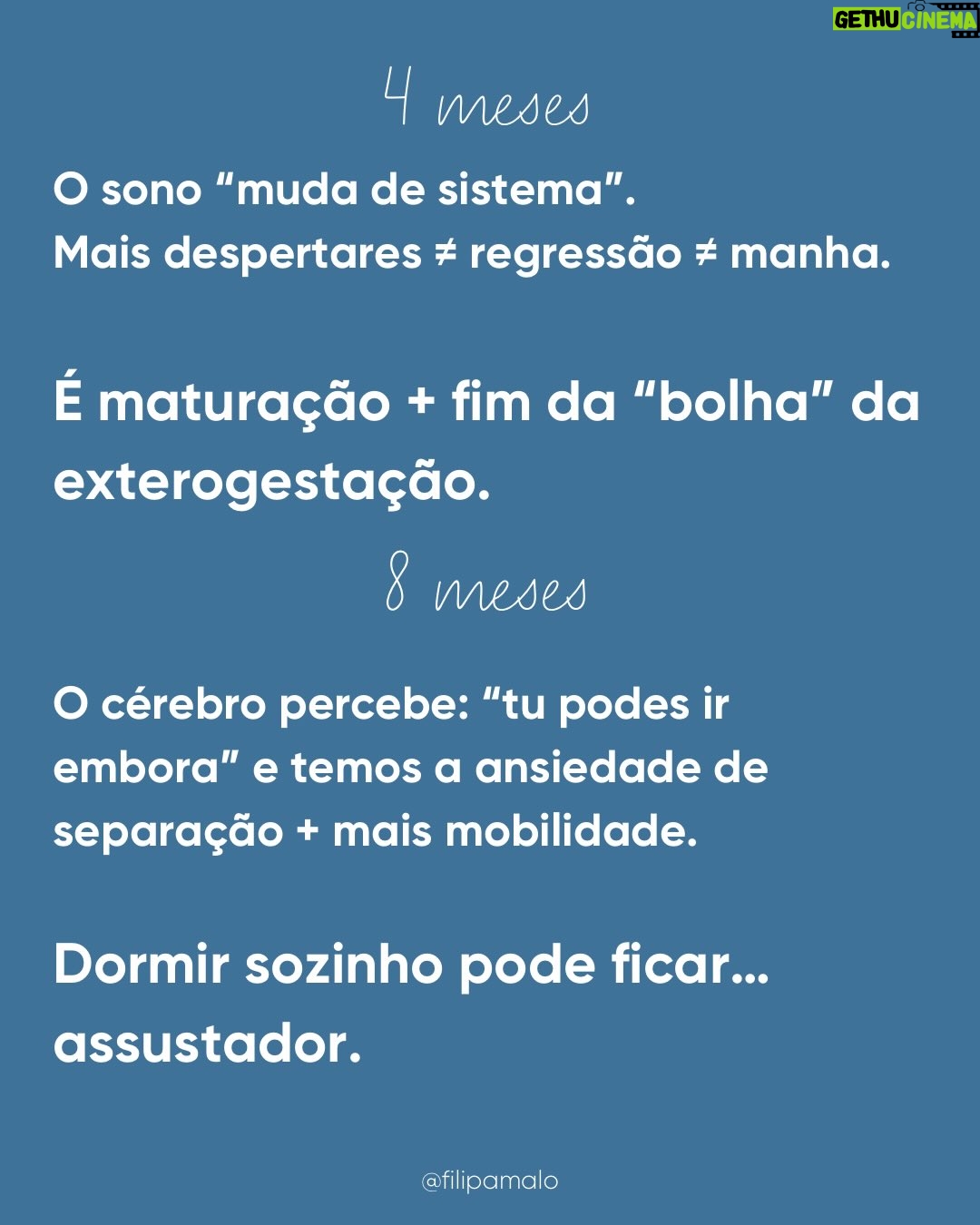 Filipa Maló Franco - 1.1K Likes - “É falta de rotina”
“É associação mama/sono”
“É associação ao colo”
“É falta de autonomia”
“É dependência”

É sempre “alguma coisa” mas o que é certo é que quase todos os bebés passam por estas fases, o sono raramente é linear nos primeiros 3 anos de vida e ao longo da primeira infância é esperado uma necessidade de presença, medos e outras questões que o influenciam. 

Para mim parece-me óbvio que em qualquer área do desenvolvimento, importa sempre perceber que se há um padrão que se identifica e se muitos bebés e crianças passam pelas mesmas questões e dificuldades, teremos que as compreender e não, batalhar contra elas. Contudo, sinto todos os dias que com o sono dos bebés estamos frequentemente a m campos de batalha. Perco a conta às vezes que os pais me chegam, frustrados, exaustos, até desesperados porque vivem em torno do sono dos seus filhos, cumprem rotinas e horários ao segundo, tentam que os filhos não precisem deles e que mesmo assim, os bebés não dormem como eles imaginam q deviam dormir.

Inclusivamente, na @clinicafilipamalofranco tenho uma equipa de sete profissionais especializadas em sono pediátrico e perinatal e as queixas são SEMPRE as mesmas. Também a idade de pedido de ajuda, tende a seguir um padrão, isto porque, são momentos de grandes alterações e necessidades que se compreendem e identificam na maioria dos bebés e crianças pequenas.

Também, parece-me óbvio que se fosse sempre tão fácil aplicar planos, rotinas e se a questão dependesse da “autonomia” o sono dos bebés não estaria em problema ascendente. A verdade é que há umas gerações atrás, com menos regras e especialistas, os bebés dormiam melhor. E melhor não significa mais tempo seguido. Há uns 50 anos para cá tudo mudou, e um dia explico-vos porquê.

Contudo, não me canso de dizer: o sono do bebé não é comportamental. É o resultado do seu desenvolvimento e necessidades emocionais e de vinculação. É fluido. Altera-se com o que acontece durante o dia. Tem fases. E é com segurança que digo que ajudo muitas famílias, com resultados, respeitando as necessidades dos bebés. É possível… e a minha profissão ensinou-me que o comportamento reage sempre a uma emoção e necessidade.