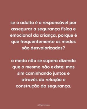 Filipa Maló Franco Instagram - Vamos compreender os medos ao longo da primeira infância?

Neste post tentei relacionar duas perguntas muito frequentes: os medos e a sua relação com o sono noturno.

A criança é um mundo. E sempre que trabalhamos algo dentro dela, temos de a conhecer, compreender à luz do desenvolvimento emocional e relacional. Tudo o que a envolve e a sua história. Sendo certo que um medo não se supera porque o adulto quer, ou porque parece tão disparatado que dizer que “não é preciso ter medo” magicamente resolve. É na incompreensão que tudo se amplifica, e o que vejo frequentemente em consulta, são medos não traduzidos e acima de tudo, não compreendidos.

Fez-vos sentido?
