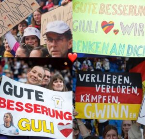 Giulia Gwinn Instagram - Es fällt mir immer noch schwer, die richtigen Worte zu finden. Manchmal muss man erst fühlen, bevor man Dinge in Worte fassen kann.
Das Aus im Halbfinale tut weh. Richtig weh.
Weil ich weiß, wie viel Herz in jedem einzelnen Spiel gesteckt hat.
Wie viel jede Einzelne von uns gegeben hat.
Wie viel dieses Team verdient gehabt hätte.

Ich stand ab dem ersten Spiel draußen &
konnte nicht selbst auf dem Platz eingreifen, 
aber ich habe alles gesehen.
Ein Team, das sich füreinander zerreißt.
Das sich nach jedem Rückschlag wieder aufrichtet.
Das die eigenen Grenzen immer wieder verschiebt.
Für die neben sich & für das große Ganze.
Ich habe gesehen, was es heißt, ein echtes WIR zu leben. ❤️

Und auch wenn wir für all das nicht mit einem Finale belohnt wurden….
Das, was wir als Team aufgebaut haben, ist größer als ein Ergebnis. Das ist das perfekte Fundament für die kommenden Jahre! 

Ich bin so stolz, ein Teil davon zu sein.
So dankbar, dieses Miteinander erlebt zu haben.
Diese Energie.
Diesen Zusammenhalt.
Das war besonders.
Und das wird bleiben & trägt uns weiter. 🖤❤️💛

Um es in Wolfgang Petrys Worten zu sagen… wir kommen wieder und „Wir machen’s nochmal!“ ❤️‍🔥