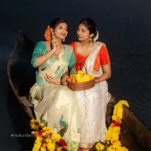 Gouri Gadhuzz Instagram - Happy onam🌼

Pc: @suresh_mukundan_photography 
@mukundanphotography 
💄: @makeover_by_archana 
Gadha’s costume: @ansisiyad 
Nivedya’s costume: @ar_handlooms_kuthampully 

#fyp #onam #nivedya