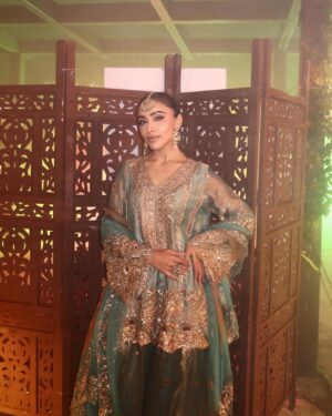 Gurleen Dahelay Instagram - ਕੈਪਰੀਕੌਨ baby🩵🥜
wearing: @manharembroiderycouture @anaghaartsnjewels