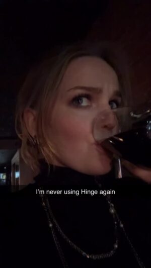 Hallea Jones Instagram - deleting the app 
•
•
•
#tindernightmares #firstdate #couplecomedy